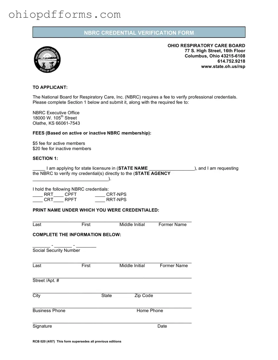 Ohio Rcb 020 Form
