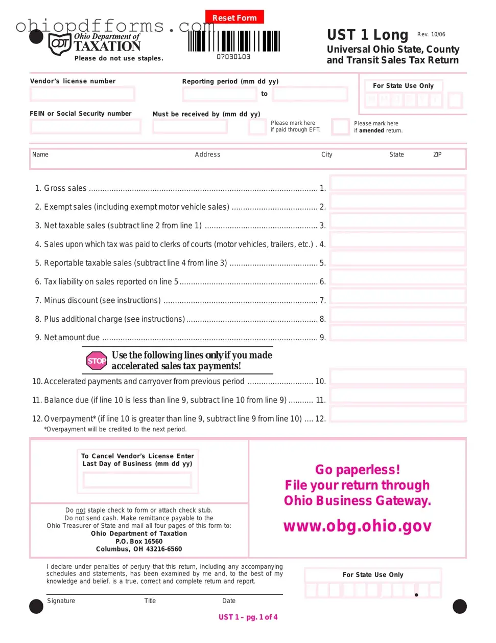 Ohio Sales Tax Ust 1 Form