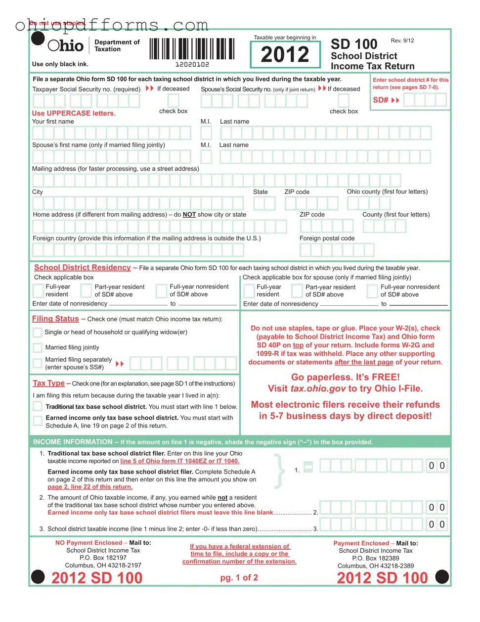 Ohio Sd 100 Form