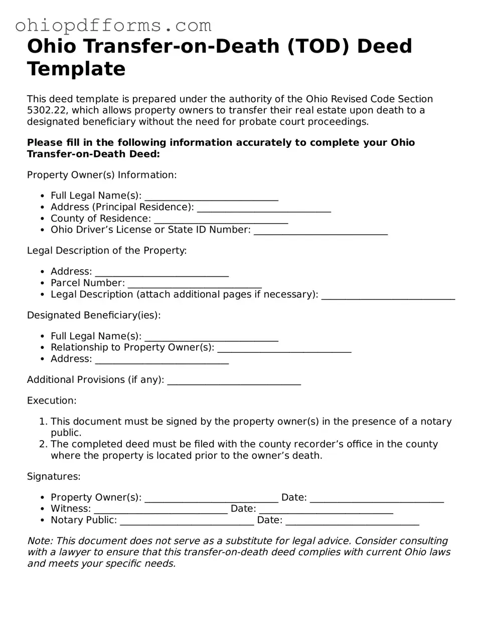 Ohio Transfer-on-Death Deed Template