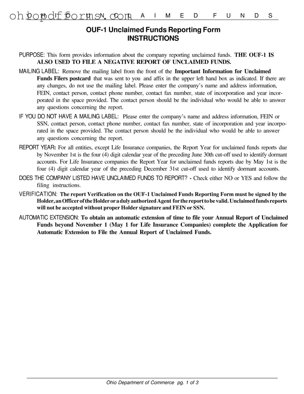 Ohio Unclaimed Form