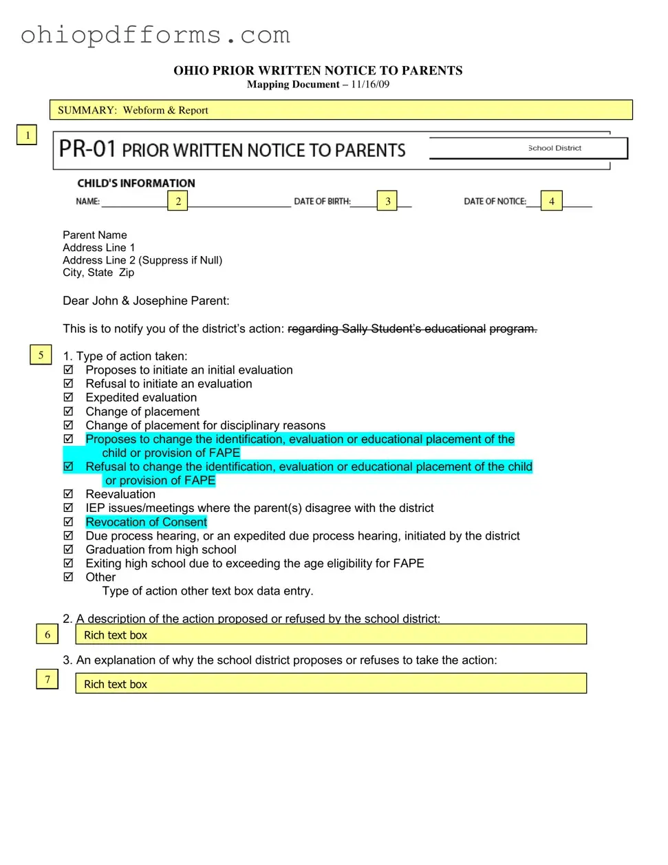 Prior Written Notice Ohio Form