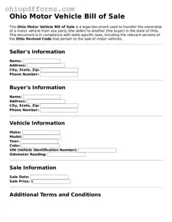 Ohio Motor Vehicle Bill of Sale Template