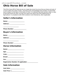 Ohio Horse Bill of Sale Template