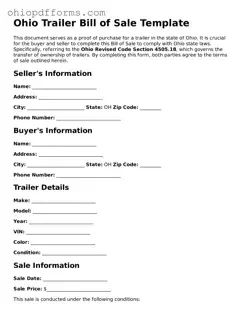 Ohio Trailer Bill of Sale Template