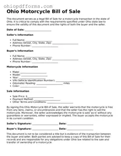 Ohio Motorcycle Bill of Sale Template