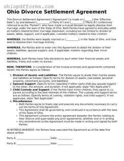 Ohio Divorce Settlement Agreement Template