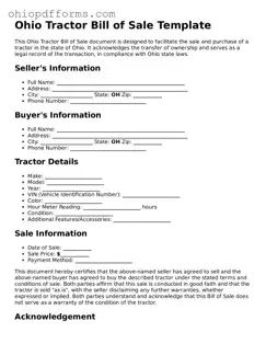 Ohio Tractor Bill of Sale Template