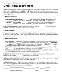 Ohio Promissory Note Template
