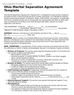 Ohio Marital Separation Agreement Template