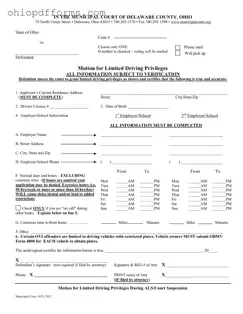 Ohio Motion Driving Privileges Form