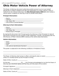 Ohio Motor Vehicle Power of Attorney Template