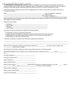 Ohio Power of Attorney for a Child Template