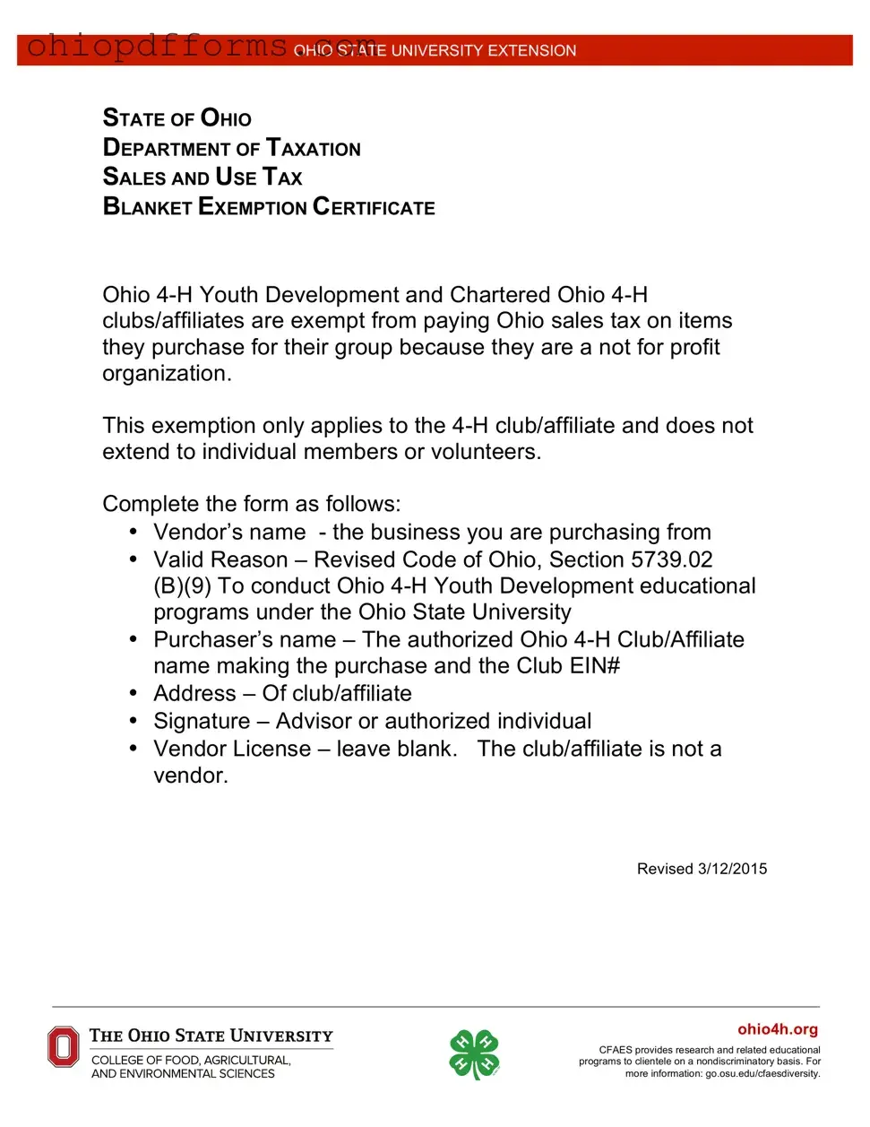Tax Exempt Ohio Form