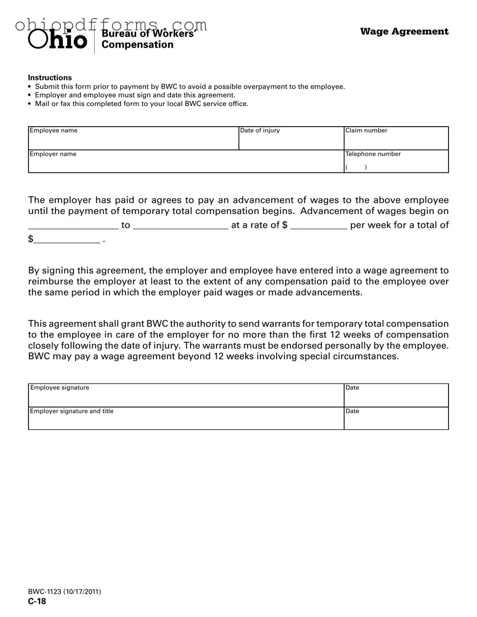 Wage Agreement Ohio Form